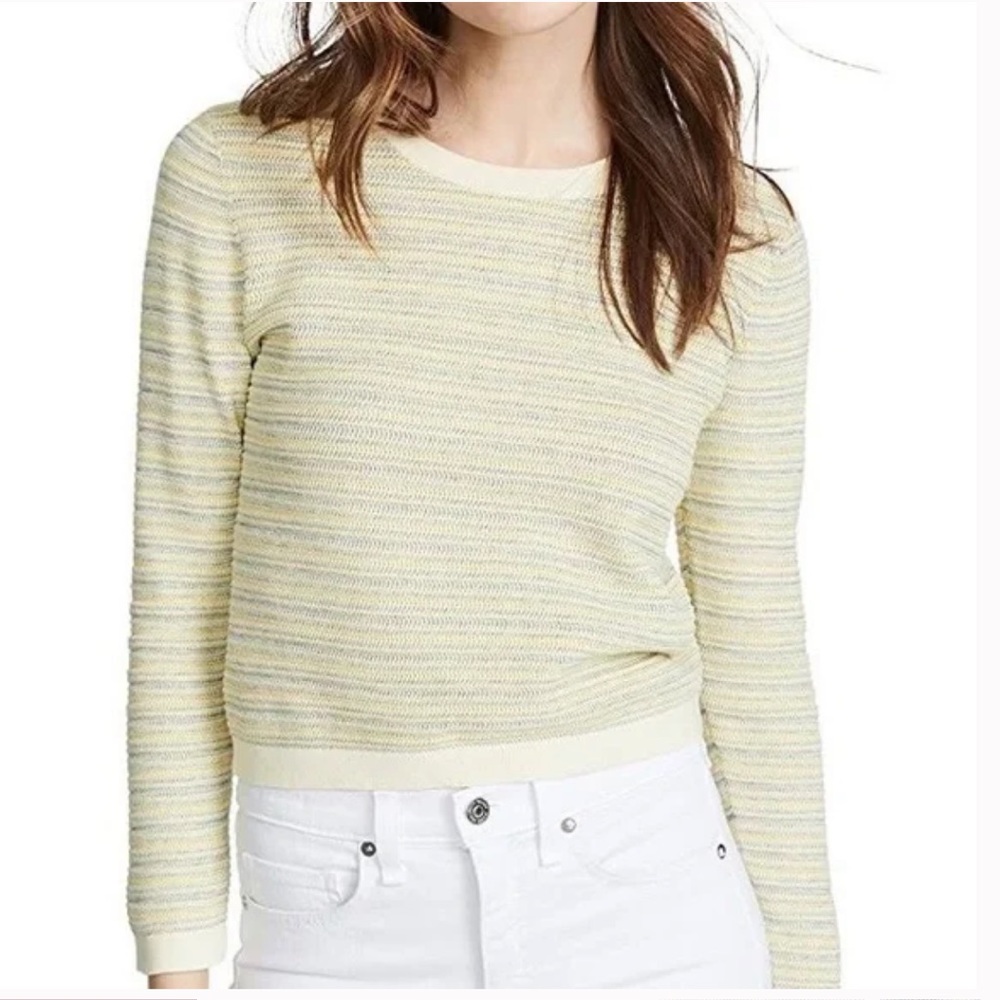 Veronica Beard Boise Knit Sweater Top in Yellow Multi Stripe L